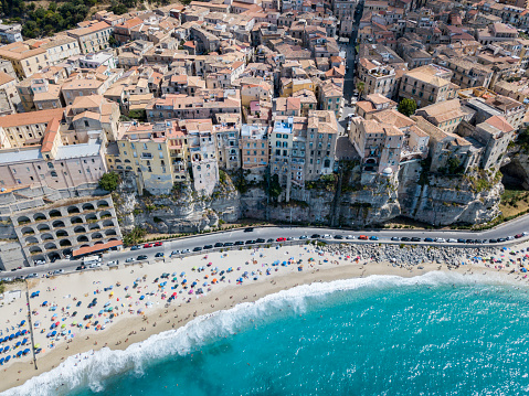 italy calabria tropea southern destination aerial cliff tourist rock situated seaside gulf resort eufemia sant