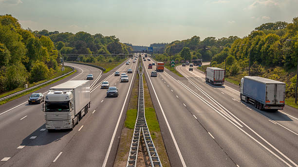 Aerial view of Trucks and cars on the A12 Highway stock photo