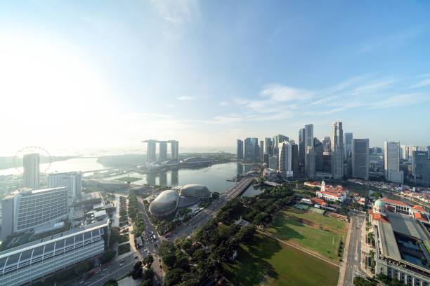 Aerial view of urban skyline and cityscape in Marina Bay Singapore. stock photo