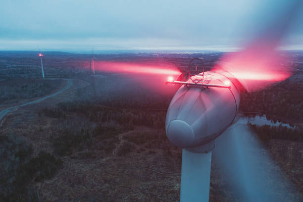 Aerial View of Wind Turbines stock photo