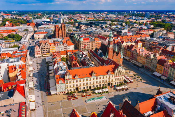 Aerial view of Wroclaw with market square in Poland Aerial view of Wroclaw with market square in Poland wroclaw stock pictures, royalty-free photos & images