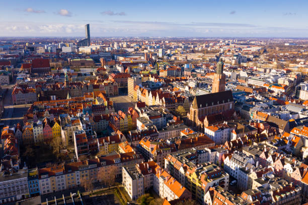 Aerial view of Wroclaw with Market Square in Poland Aerial view of Wroclaw with Market Square in Poland with old buildings wroclaw stock pictures, royalty-free photos & images