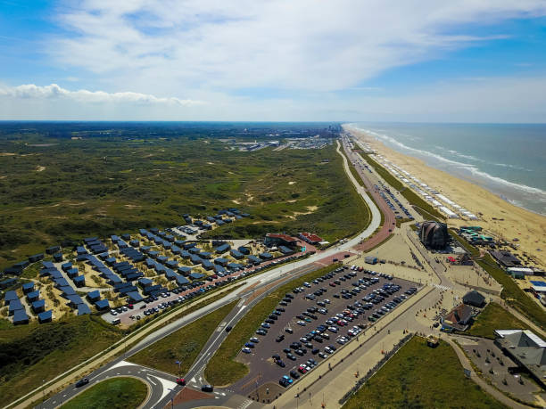 Aerial view of Zandvoort, beach and the North sea, Netherlands stock photo
