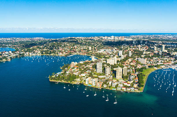Aerial view on Sydney, Double bay harbourside area stock photo