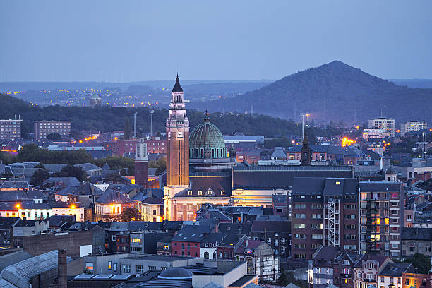 Aerial view on the centre of Charleroi Aerial view on the centre of Charleroi in the evening bbsferrari stock pictures, royalty-free photos & images