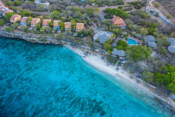 Aerial view over beach Playa Kalki on the western side of  Curaçao/Caribbean /Dutch Antilles stock photo