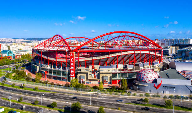 aerial view over benfica lisbon soccer stadium called estadio da luz - city of lisbon, portugal - november 5, 2019 - portugal flag stadium imagens e fotografias de stock