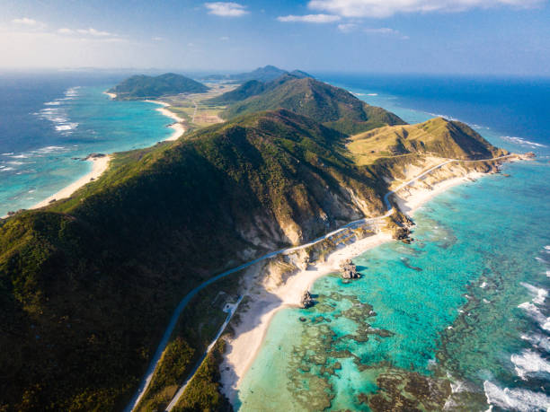 Aerial view over Iheya island paradise in Okinawa stock photo