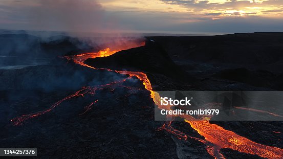 istock Aerial view over lava eruption, Mount Fagradalsfjall active, iceland 1344257376