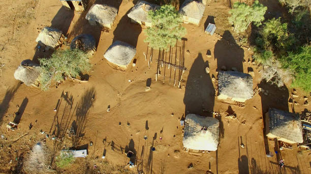 Aerial view over small african village stock photo