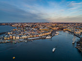 Aerial view over Stockholm, early in the morning.