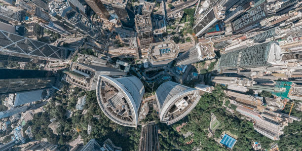 Aerial view panorama cityscape of Hong Kong stock photo