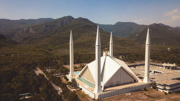 Aerial View to the Main Faisal Mosque in Islamabad capital city, Pakistan stock photo