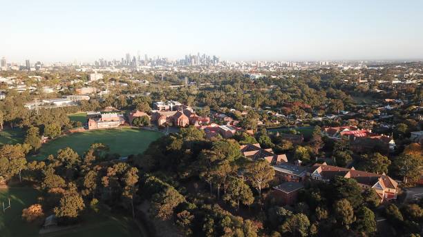 Aerial views of Melbourne skyline stock photo