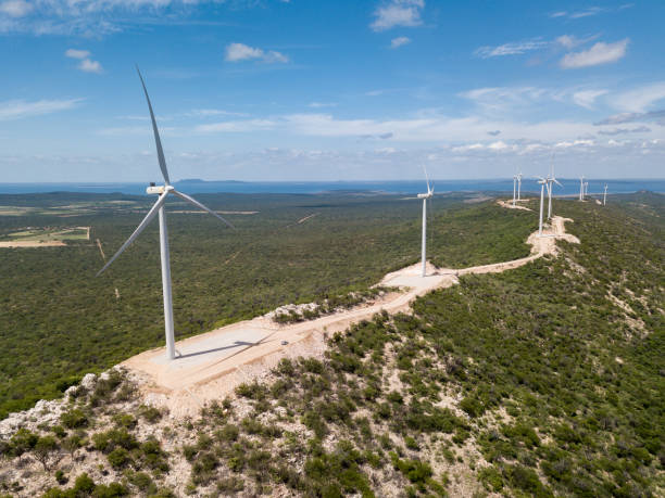Aerogenerators Photos of Wind Turbines taken in Sobradinho, bahia state - Brazil vertical axis wind turbine stock pictures, royalty-free photos & images