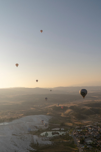 Europe, Turkey, Capadoccia, June 4 2019: Aerostatic balloons in flight