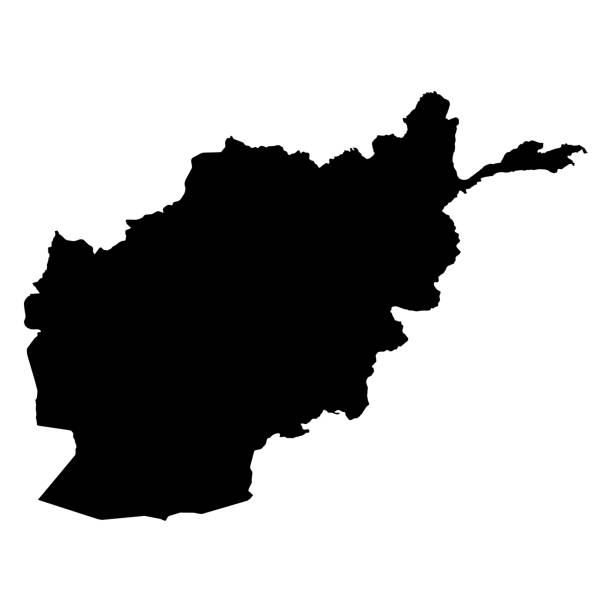 afghanistan, silhouette noire carte contour isolated on white illustration 3d - afghanistan photos et images de collection