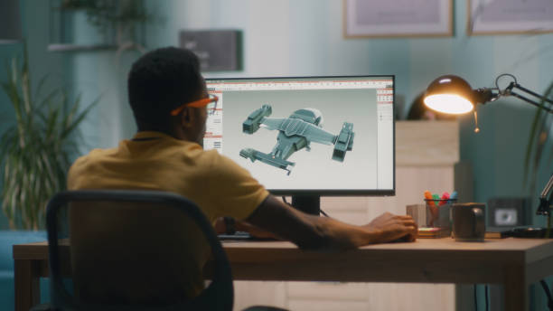 African American 3D designer working remotely from home stock photo