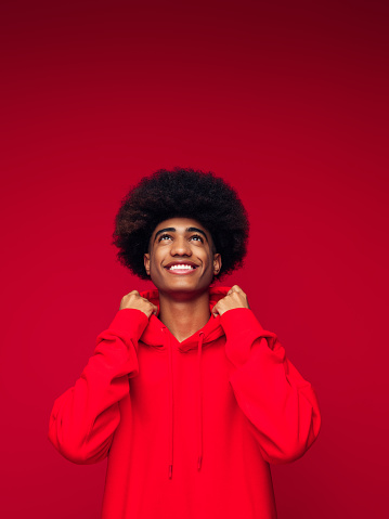 African american man with african hairstyle standing over isolated red background