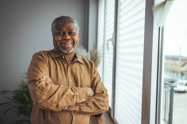 African American Senior Man at home Portrait. stock photo