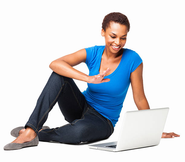 African American Woman Chatting Online - Isolated stock photo