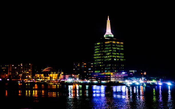 African city by night - Lagos, Nigeria Lagos, Nigeria by night. nigeria stock pictures, royalty-free photos & images