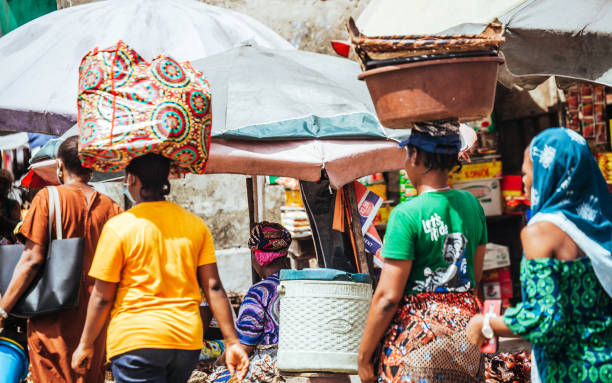 African city market streets - Lagos, Nigeria stock photo