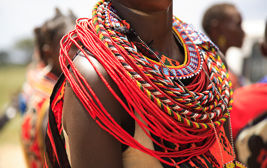 African jewellery on a woman from the Samburu tribe Kenya Africa (350dpi)