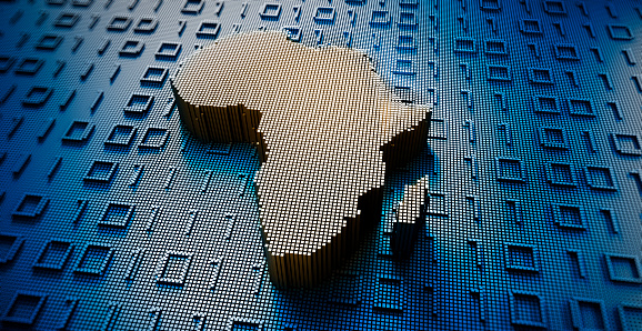 African map in a digital raster micro structure - technology and data concept