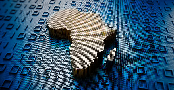 African map in a digital raster micro structure - 3D illustration stock photo