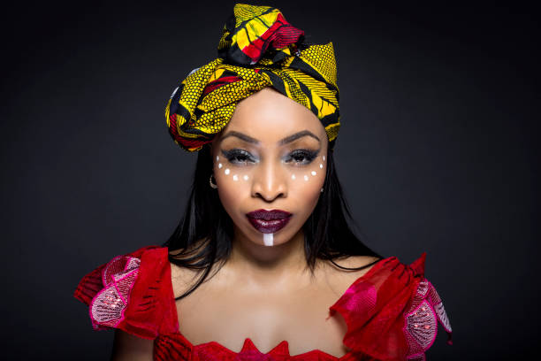 African Nigerian Fashion with Tribal Makeup stock photo
