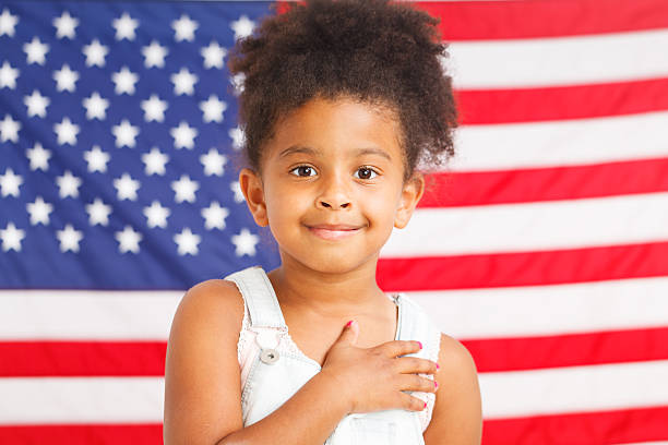African-American patriotic girl stock photo
