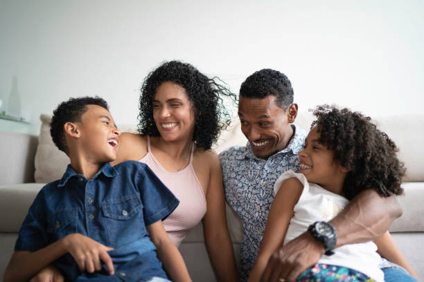 Afro Latin Family Portrait at Home Afro Latin Family Portrait at Home brazilian ethnicity stock pictures, royalty-free photos & images