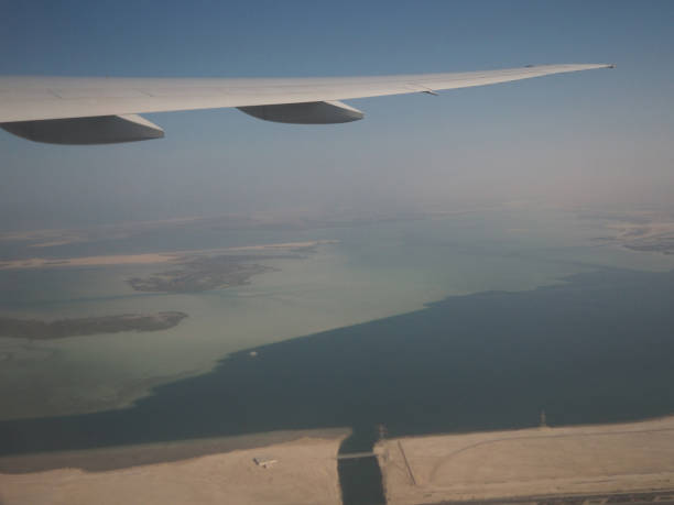 After taking off from the airport, The persian gulf is calling us stock photo