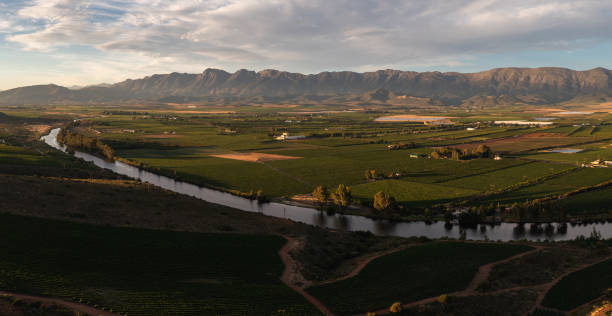 afternoon sunset over the breede valley near cape town - robertson stockfoto's en -beelden