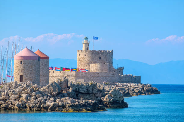 Agios Nikolaos Fortress. Rhodes, Greece stock photo
