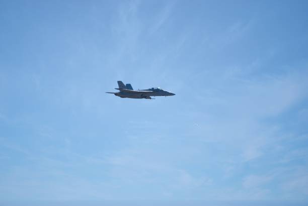 Air force fighter plane performing sorties during a training mission stock photo