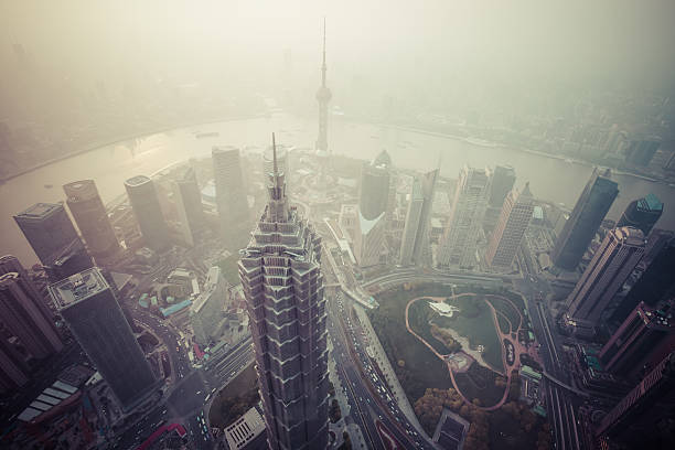 Air pollution in Shanghai, China stock photo