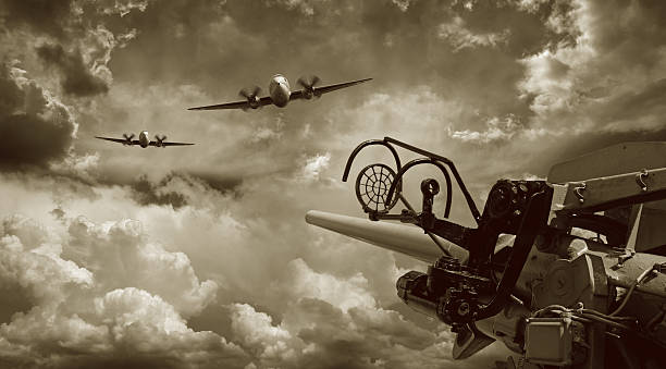 Air Raid and Anti Aircraft Machine Gun  ww2 american fighter planes stock pictures, royalty-free photos & images