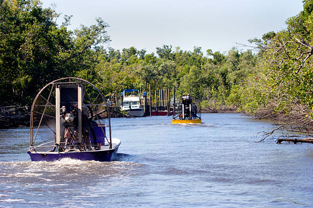 Airboats on the River stock photo