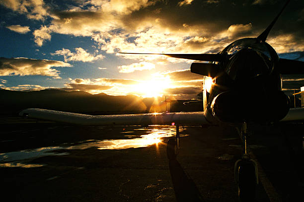 Aircraft sunset stock photo