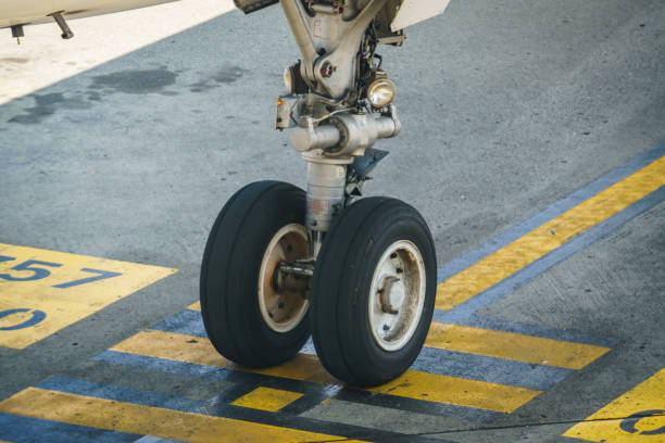 Aircraft tire parking stock photo