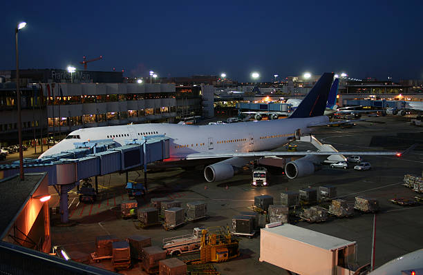 Airplane at dawn stock photo