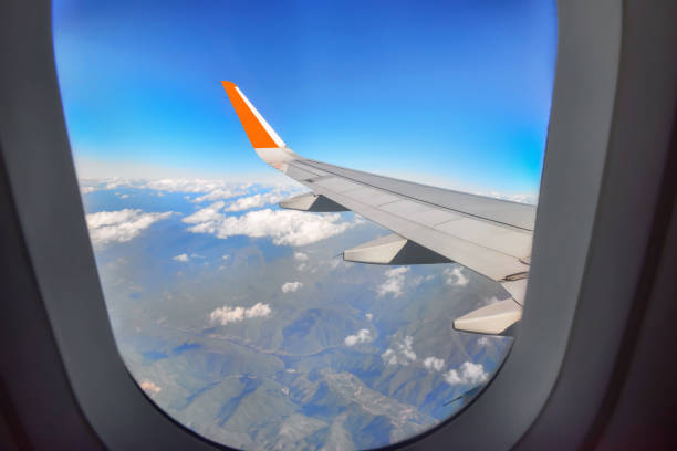 Airplane window stock photo