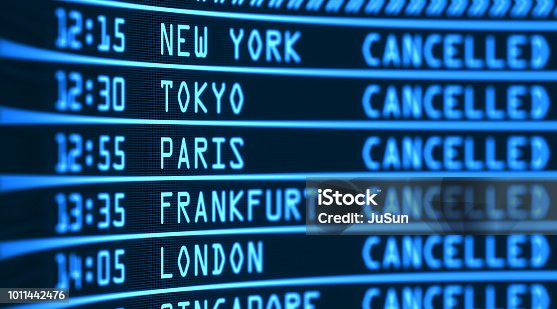 istock Airport flight board. Digital display of the arrival and departure information 1011442476