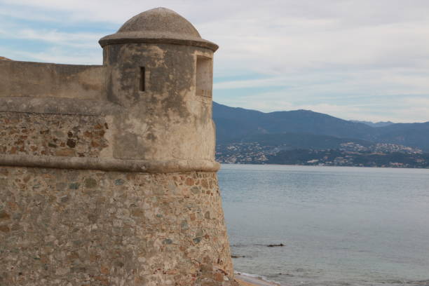 Ajaccio on Corsica island, France October 12 2017 - View on the tower of Citadel Miollis and the sea stock photo