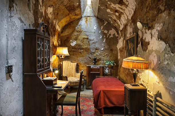 Al Capone's Prison Cell with Fancy Furnishings stock photo