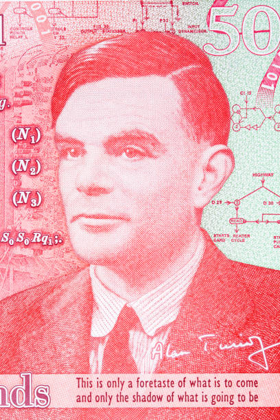 Alan Turing a portrait from English money stock photo