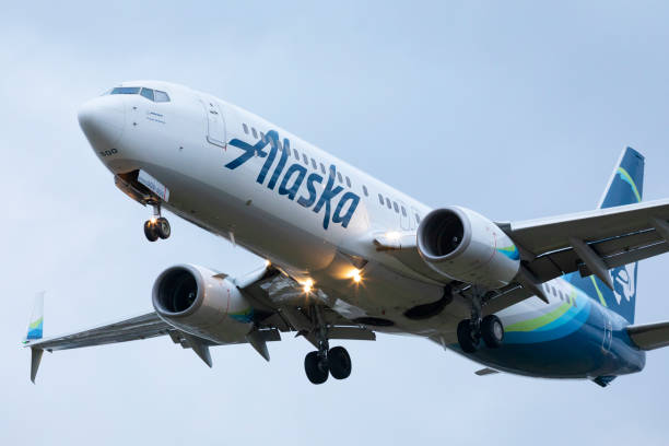 Alaska Airlines 737 landing lights. stock photo
