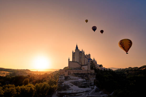 Alcazar of Segovia, Sunrise. Sunrise in Segovia with ballons castilla y león stock pictures, royalty-free photos & images